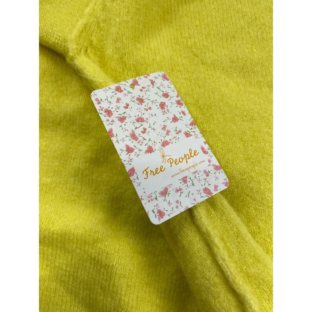 Free People Womens Sweater Medium Yellow Wool Blend Oversized Cozy Knit Tunic‎